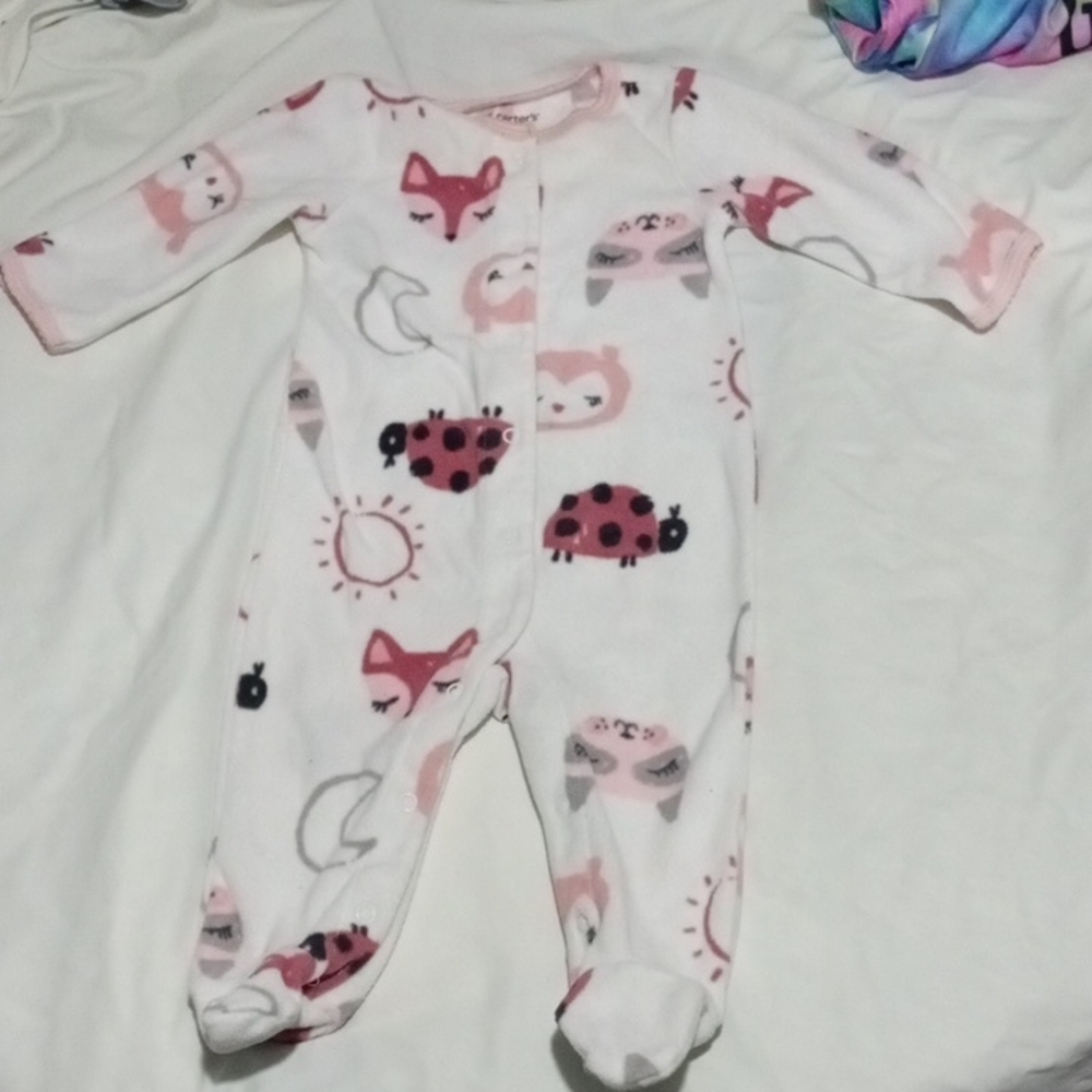 Carter's White and Pink Animal Print Footie
